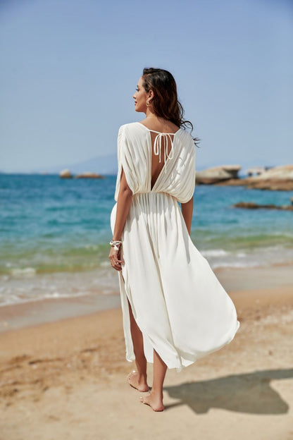 Women Fashion Sexy Cotton Solid Color Backless Swimsuit Cover-Up