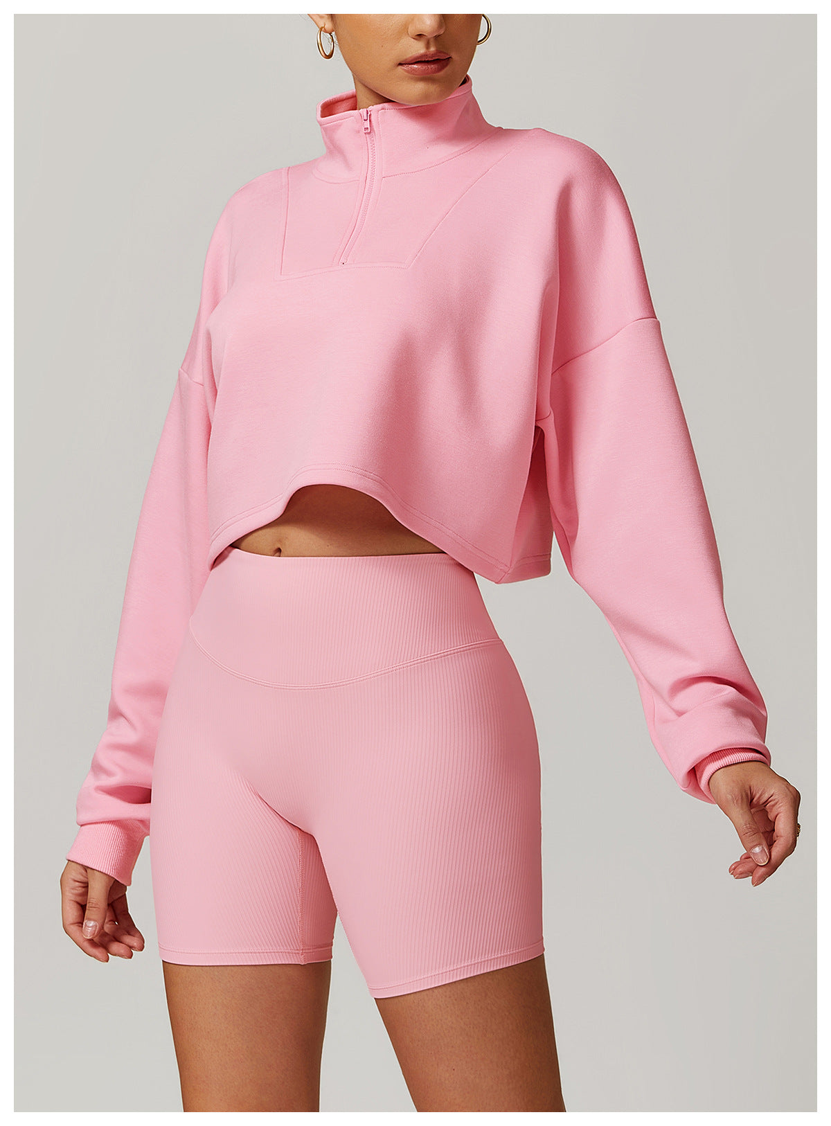 Sweat-shirt décontracté à col montant et couleur unie pour femme
