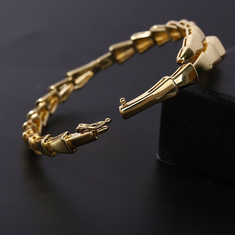 Women Fashion Solid Color Electroplated Snake Bone Bracelet Copper Stylish Jewelry