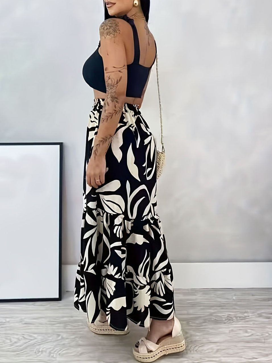 Falda de cintura alta con estampado floral informal de moda para mujer