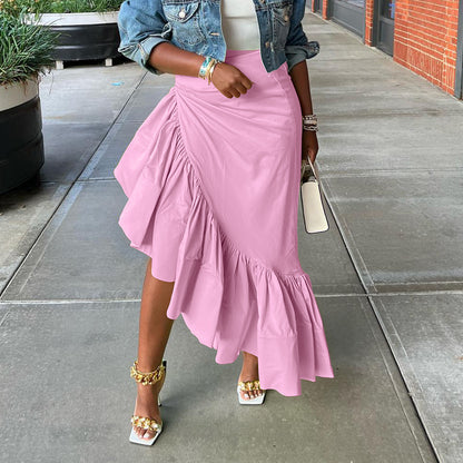Falda con volantes irregulares de color sólido sexy a la moda para mujer