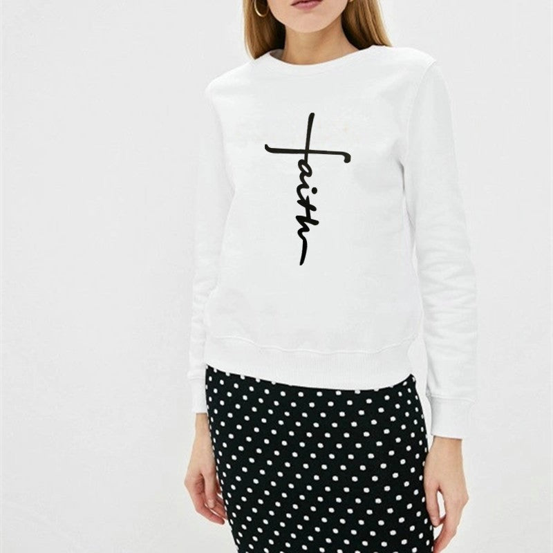Women Fashion Casual Letter Printed Round Neck Sweatshirt