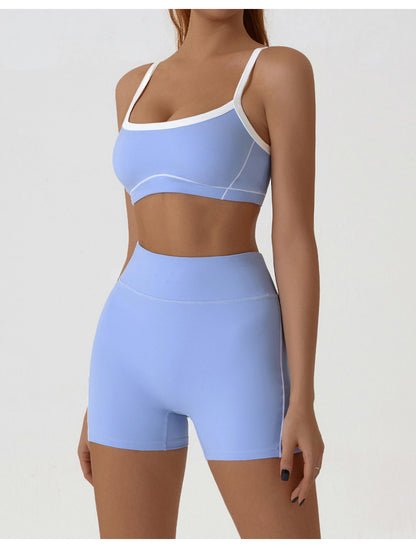 Women Fashion Contrast Color Bra Tight Shorts Set