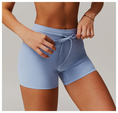 Short de yoga moulant taille haute pour femme, couleur unie, tendance