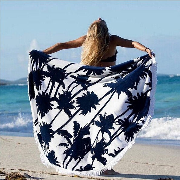 Toalla de playa informal de moda con borlas estampadas redondas