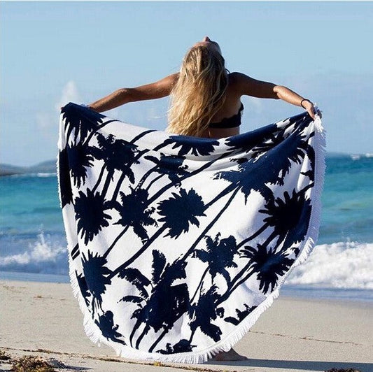Toalla de playa informal de moda con borlas estampadas redondas