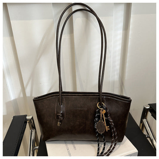 Sac fourre-tout décontracté à pendentif baseball de couleur unie pour femme