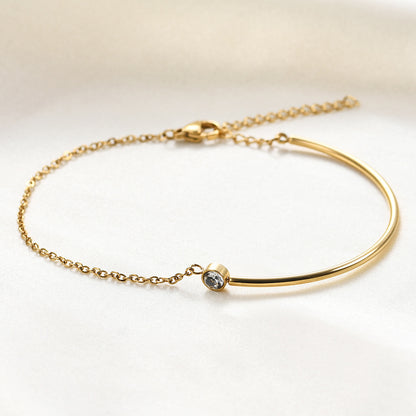 Women Fashion Simple Gold and Steel Zirconium Bracelet