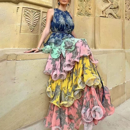 Vestido elegante con estampado floral bohemio para mujer