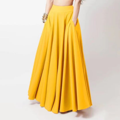 Falda larga informal de color liso para mujer, de poliéster, holgada.