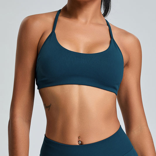 Soutien-gorge de yoga dos nu sans coutures de couleur unie pour femme