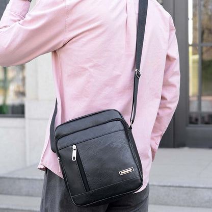 Bolso bandolera informal de PU para hombre, de moda y color liso.