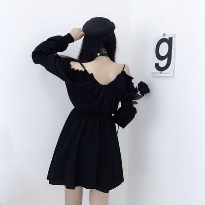 Robe sexy gothique à col en V et épaules dénudées pour femme