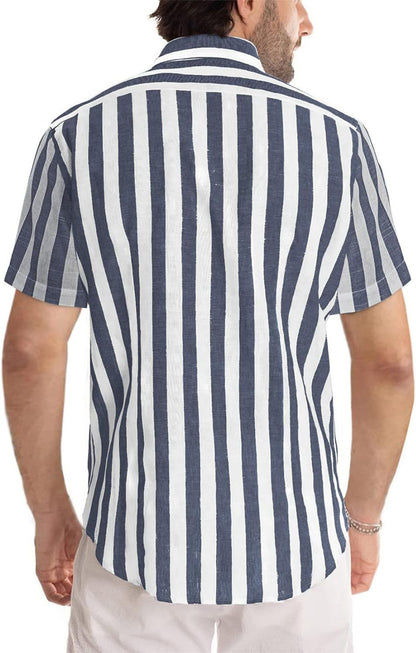 Men'S Casual Stripe Lapel Short Sleeve Shirt