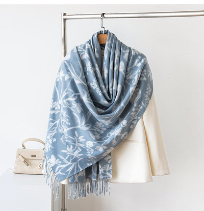 Women Fashion Casual Printed Warm Thickened Imitation Cashmere Scarf
