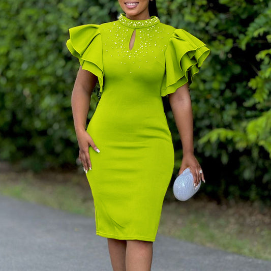Women Fashion Elegant Plus Size Solid Color Dress