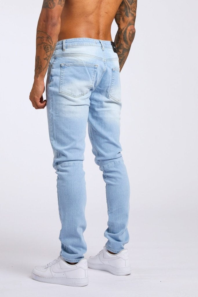 Men's Slim Fit Micro-Elastic Denim Jeans with Solid Color Design