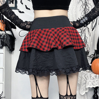 Falda de rejilla de encaje gótico sexy de moda para mujer