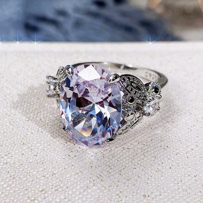 Women Fashion Large Oval Zircon Ring Copper Style