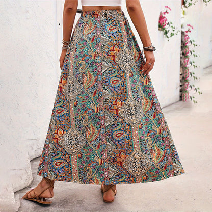 Women Fashion Boho Printed Split Loose Skirt