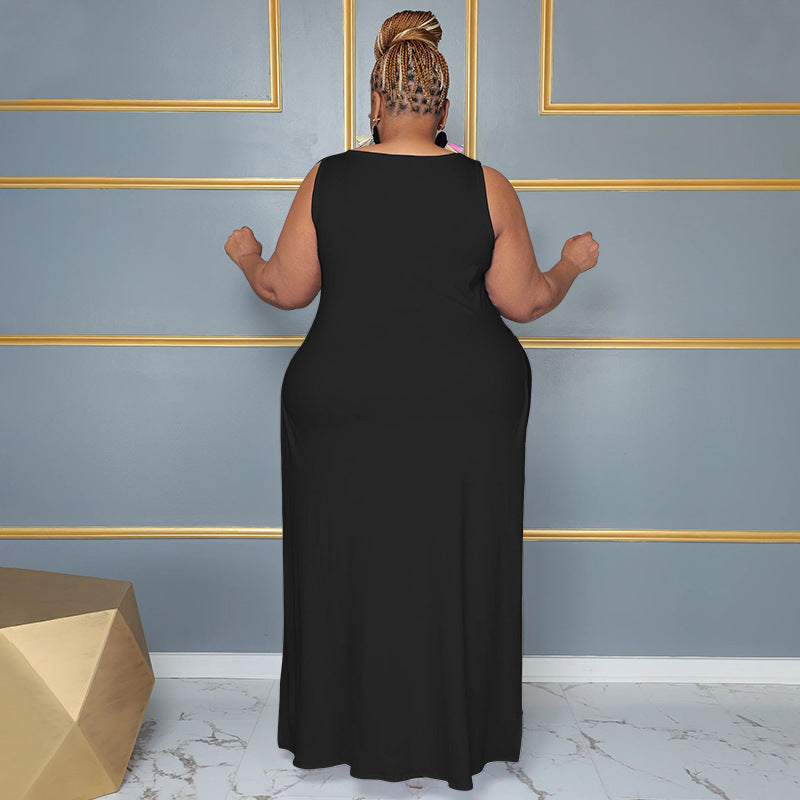 Women Fashion Casual Plus Size Solid Color V-Neck Dress
