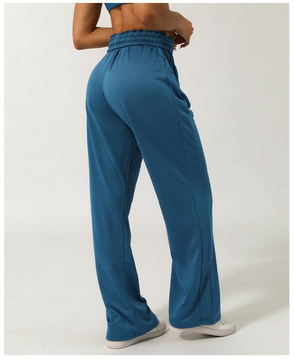 Pantalones deportivos casuales de cintura alta con cordón para mujer