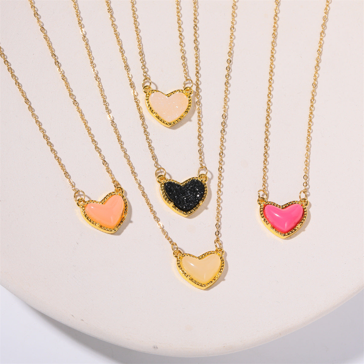 Women Fashion Simple Heart Natural Stone Copper Necklace