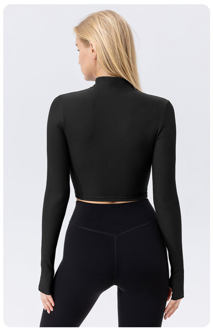 Women Fashion Casual Solid Color Long Sleeve Zipper Yoga Jacket