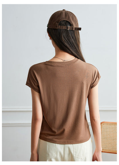 Camiseta informal de manga corta de color liso para mujer