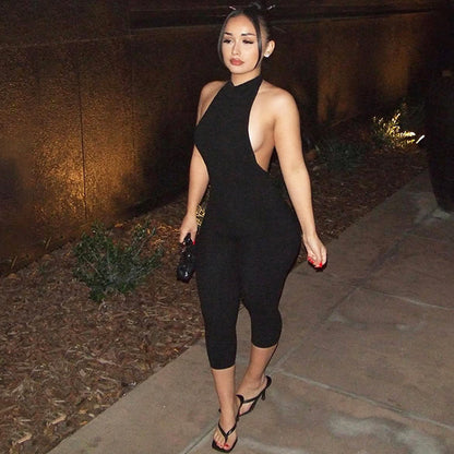 Women Fashion Sexy Solid Color Sleeveless Backless Slim Fit Jumpsuit