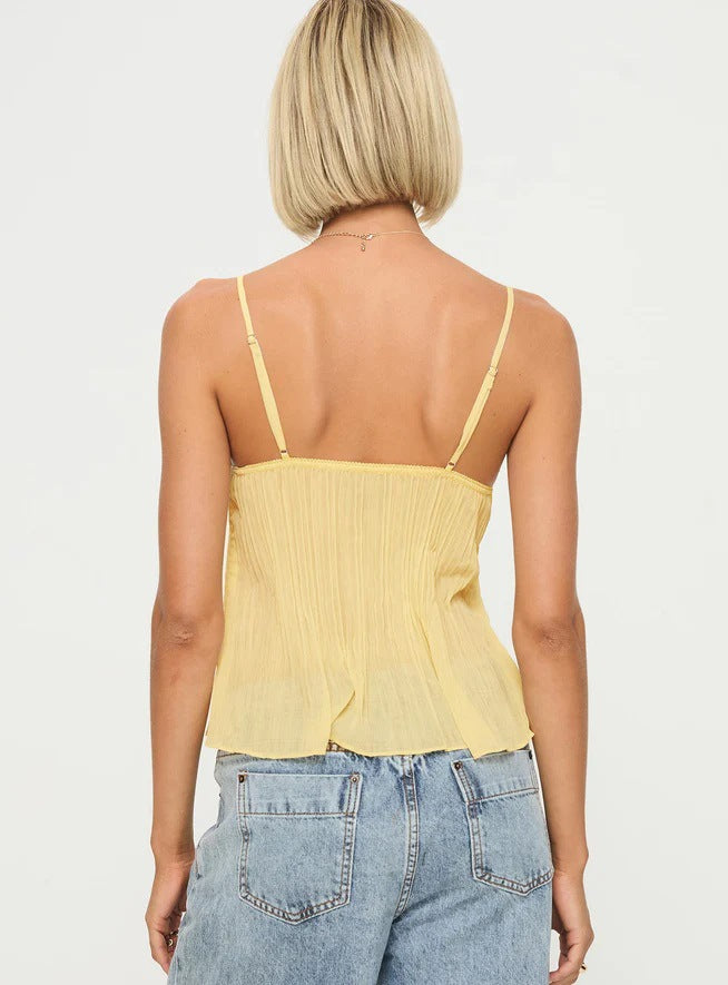 Women Fashion Sexy Solid Color Lace Perspective Backless Camisole
