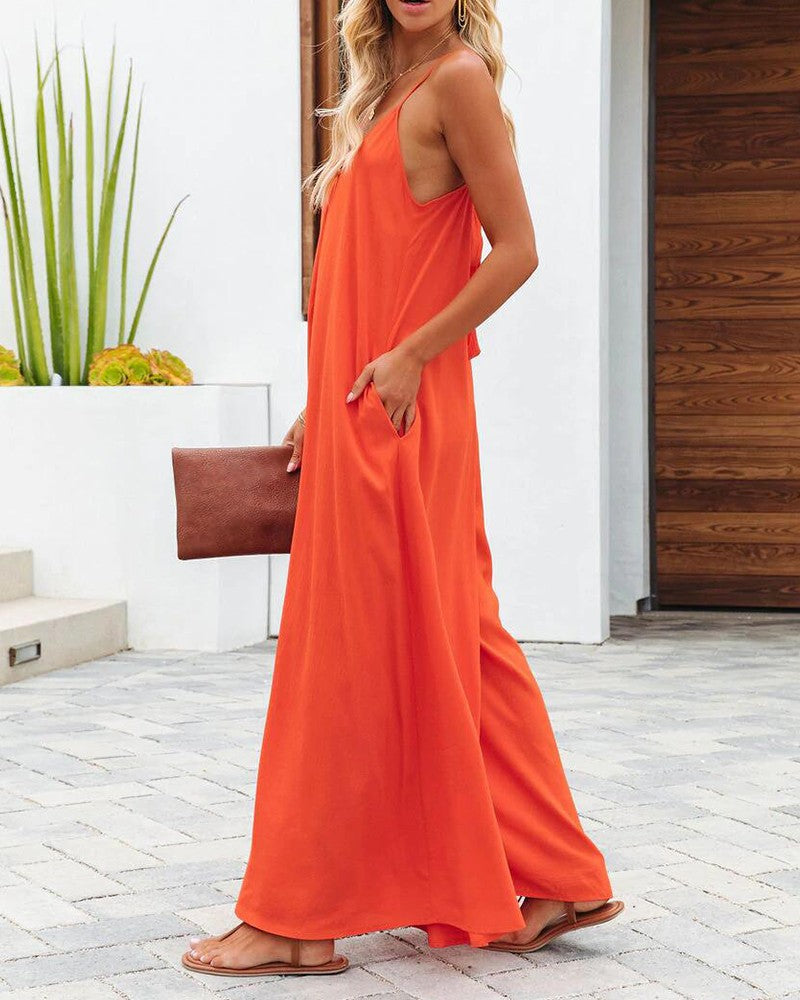 Women’s Fashion Casual V-Neck Spaghetti Strap Jumpsuit