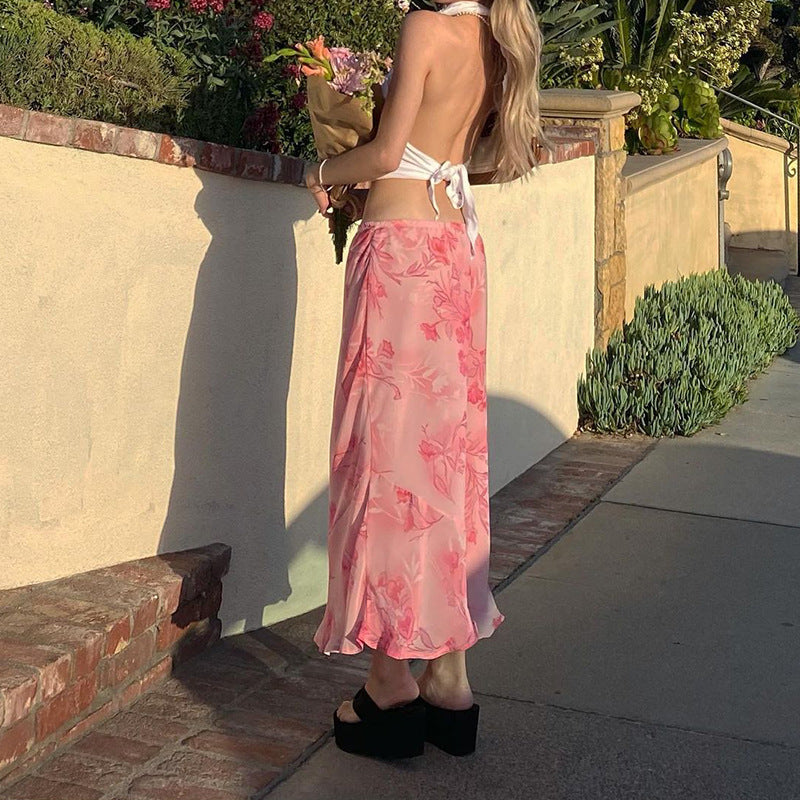 Falda sexy de gasa con estampado floral para mujer