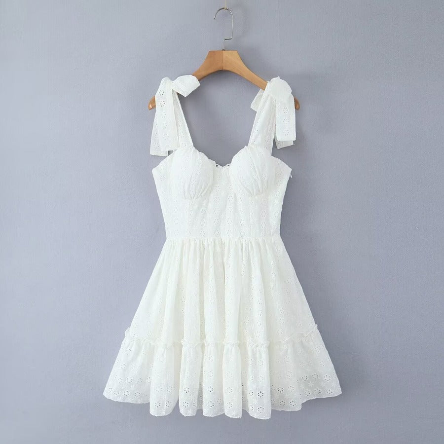 Women'S Solid Color Embroidered V-Neck Sleeveless Dress