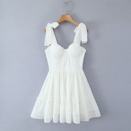 Women'S Solid Color Embroidered V-Neck Sleeveless Dress