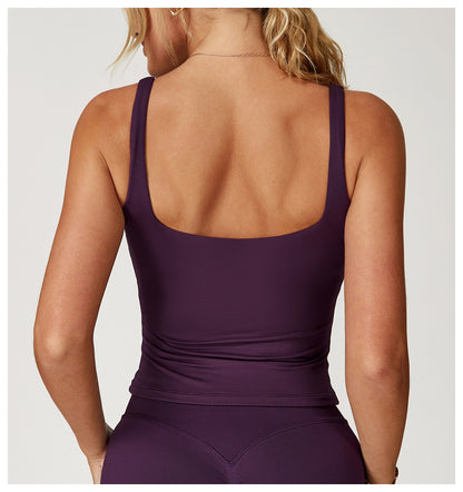 Camiseta de yoga de color liso informal a la moda para mujer