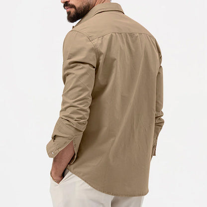 Men's Fashion Casual Solid Color Long Sleeve Lapel Shirt