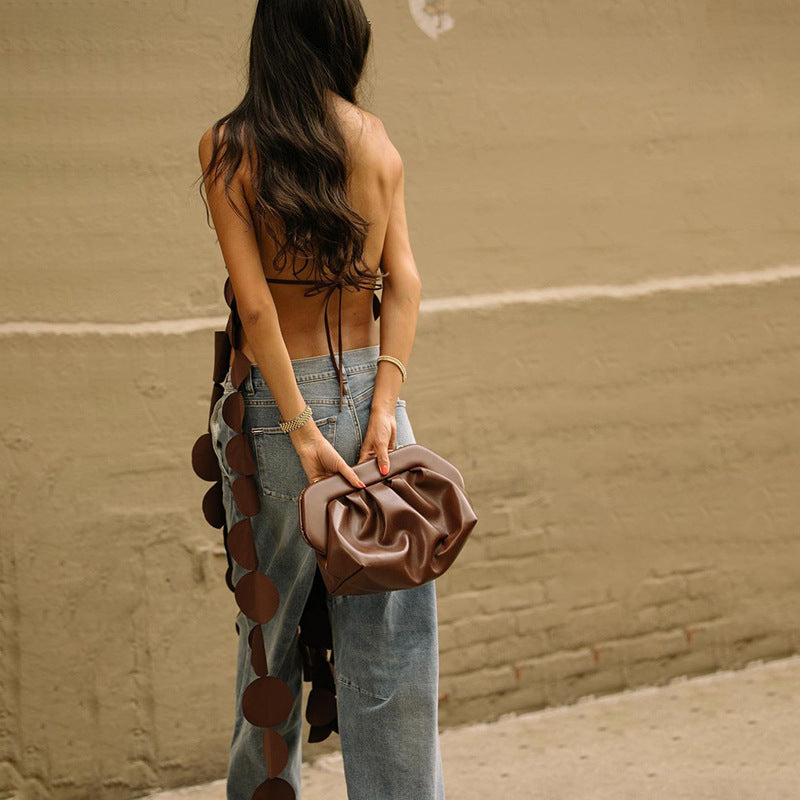 Women Fashion Sexy Solid Color Halter-Neck Dress