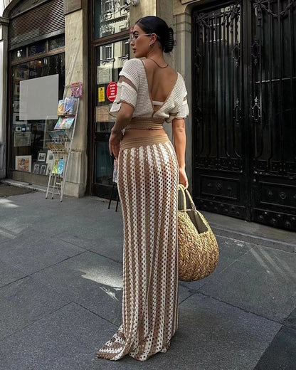 Haut sexy à col en V en tricot à blocs de couleurs pour femmes