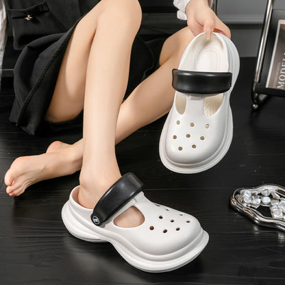 Zapatos casuales de moda para mujer con suela gruesa y agujeros antideslizantes en colores contrastantes