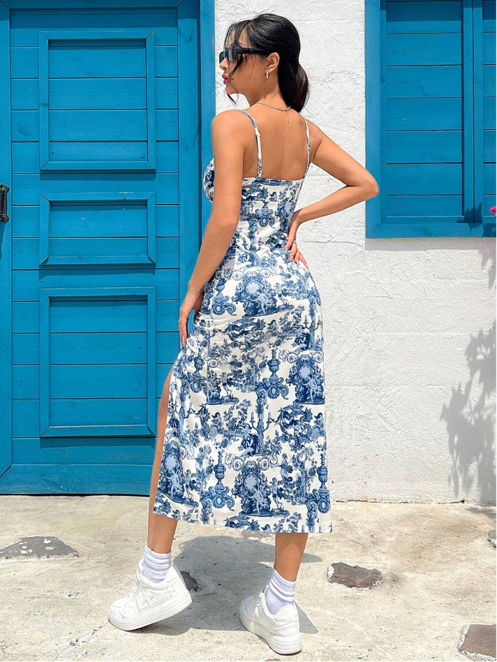Women Fashion Sexy Leopard Printed Spaghetti Strap Dress