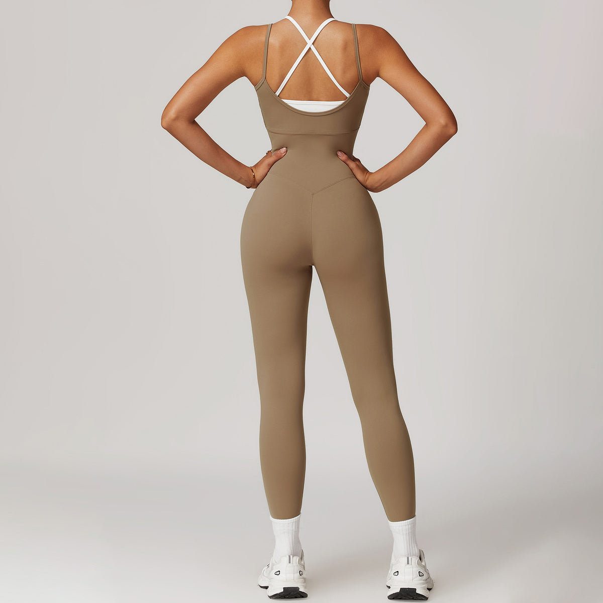 Women Fashion Fake Two-Piece Contrast Color Yoga Jumpsuit