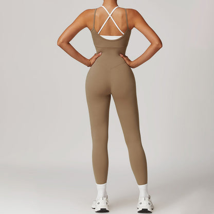 Women Fashion Fake Two-Piece Contrast Color Yoga Jumpsuit