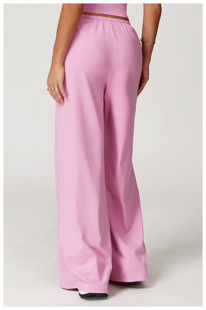 Pantalones casuales anchos de pierna ancha con cordón para mujer