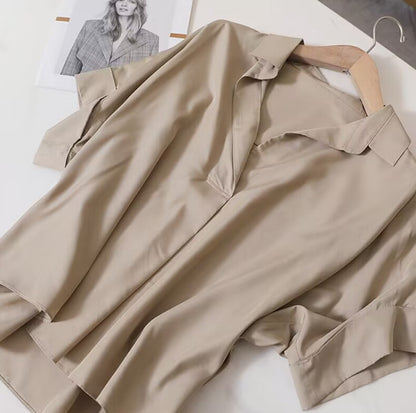Women Casual Short-Sleeve Blouse Polyester Lapel