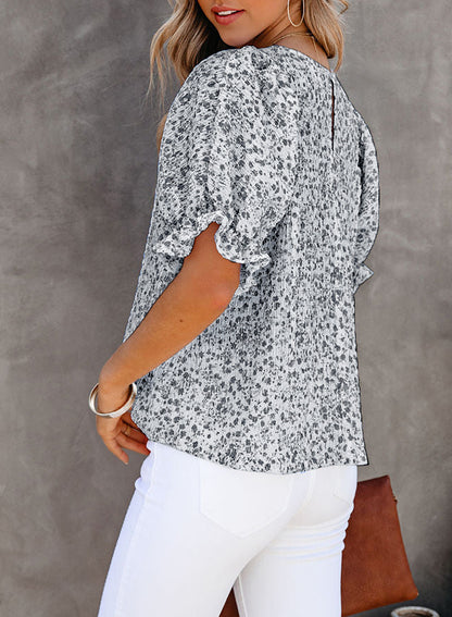 Blusa de cuello redondo con estampado floral de gasa para mujer