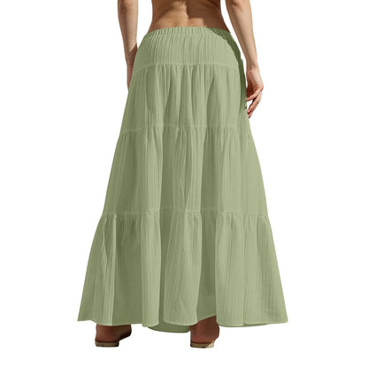 Women Casual Solid Color Drawstring Maxi Skirt with Splice Design