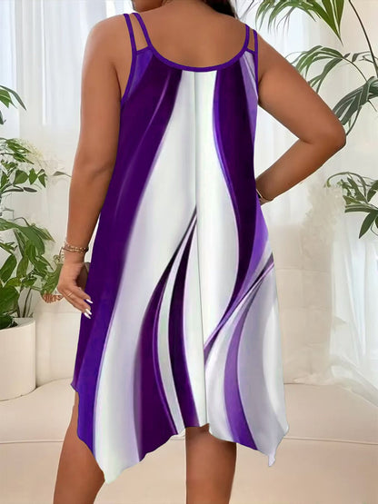 Vestido informal de talla grande con cuello redondo, sin mangas y dobladillo asimétrico para mujer