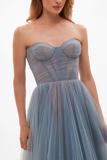 Vestido de fiesta elegante de malla con hombros descubiertos y manga larga para mujer en color liso
