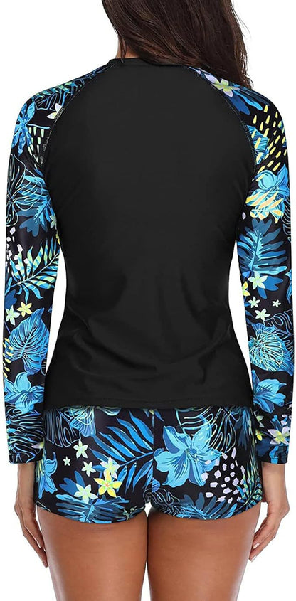 Conjunto de top de manga larga y bañador estampado informal para mujer